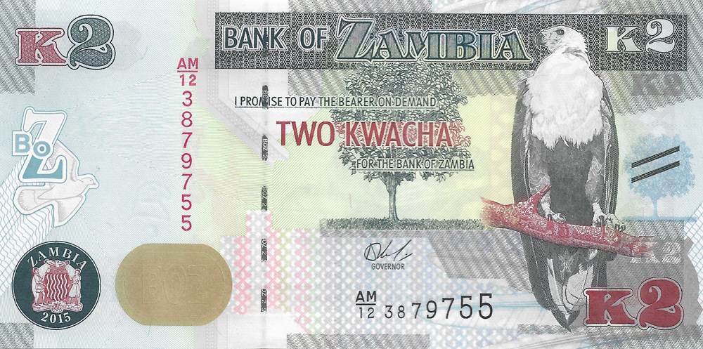 2 kwacha billets afrique zambie 2 kwacha