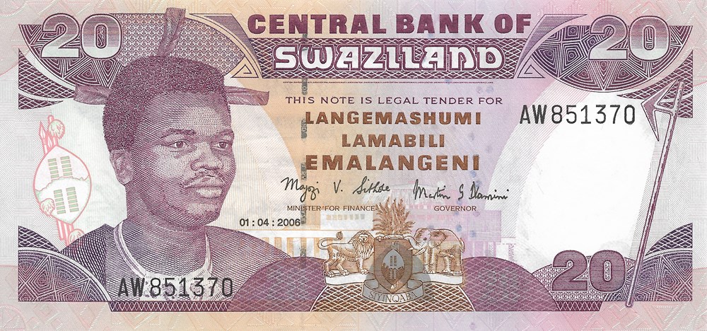 20 emalangeni billets afrique swaziland 20 emalangeni