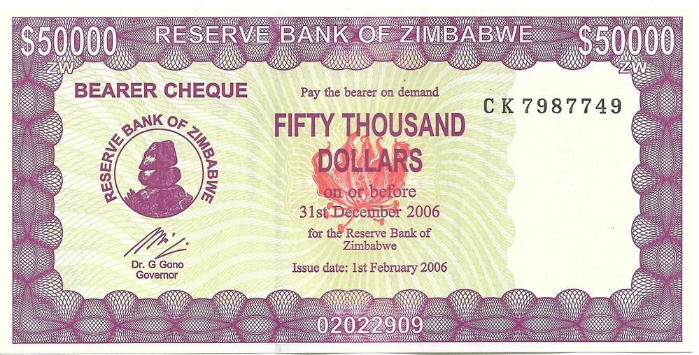 50.000 dollars billets afrique zimbabwe 50 000 dollars