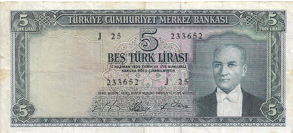 billets asie turquie 5 livres turques
