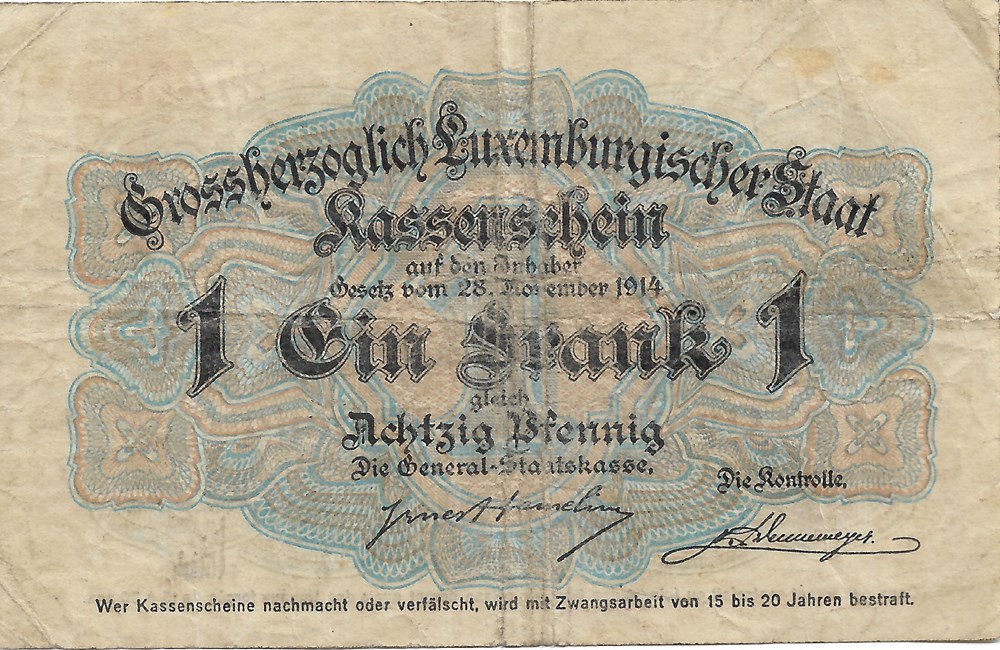 1 franc ou 80 pfennigs billets europe luxembourg 1 franc ou 80 pfennigs