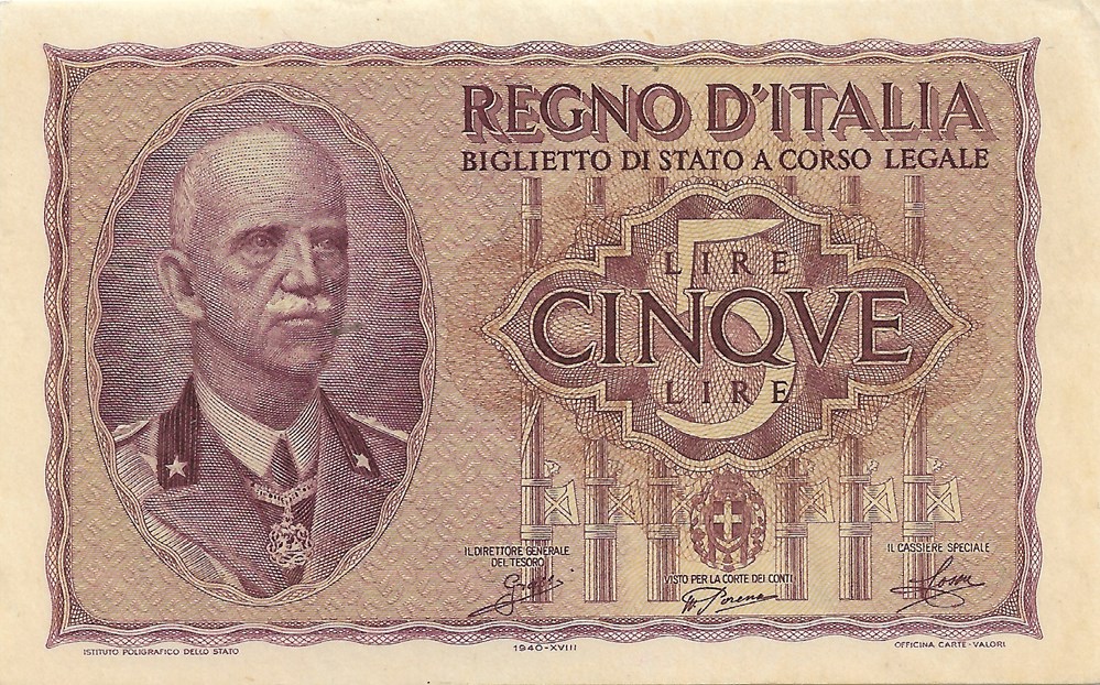 billets europe italie 5 lires