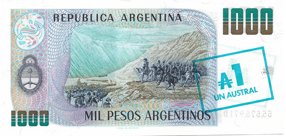 1 austral sur 1.000 pesos billets amerique du sud argentine 1 austral sur 1 000 pesos