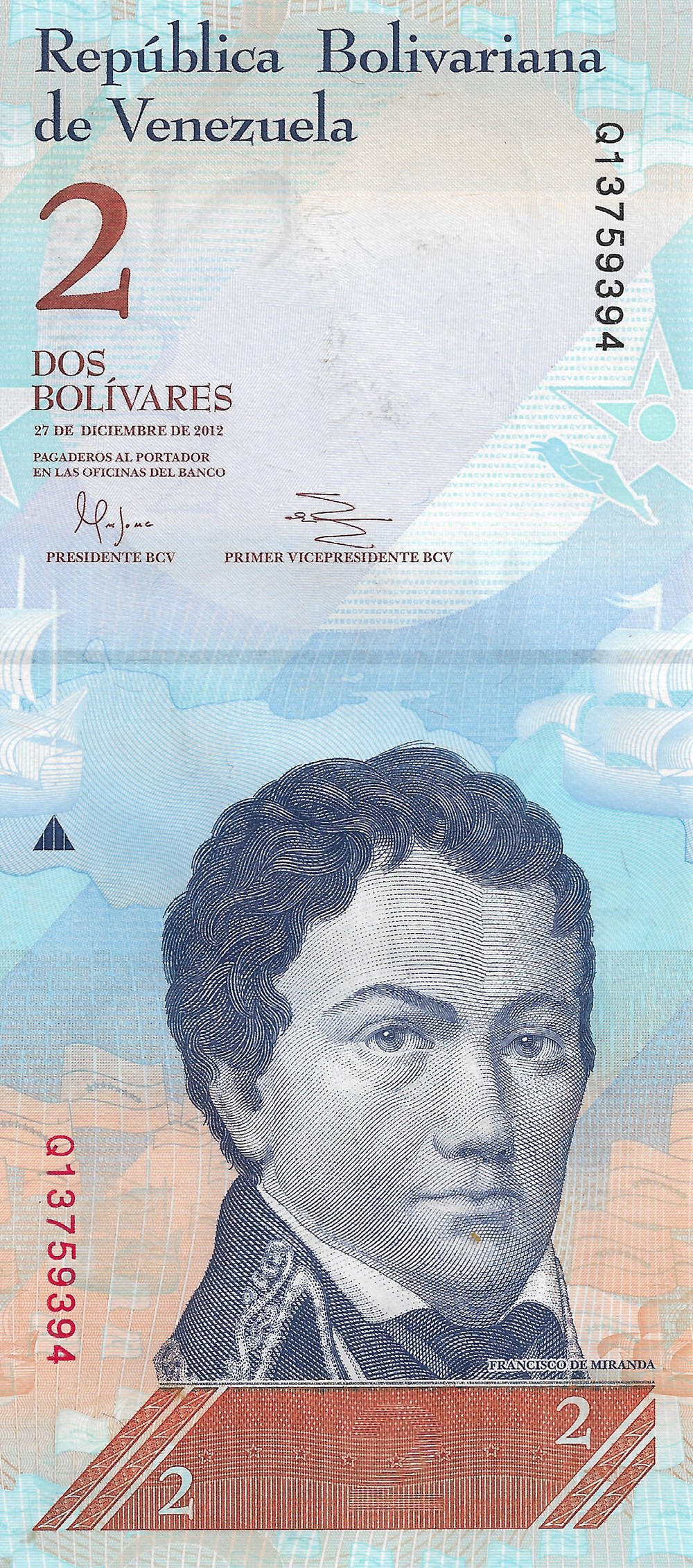 2 bolivars billets amerique du sud venezuela 2 bolivars