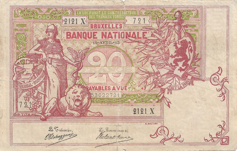 20 francs billets europe belgique 20 francs