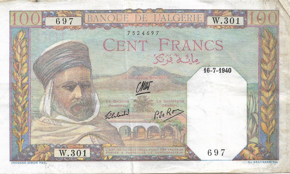 100 francs billets afrique algerie 100 francs