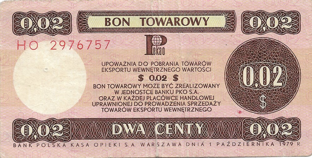 2 cents américains (Chèque pour l’achat de produits importés) billets europe pologne 2 cents americains cheque pour l achat de produits importes