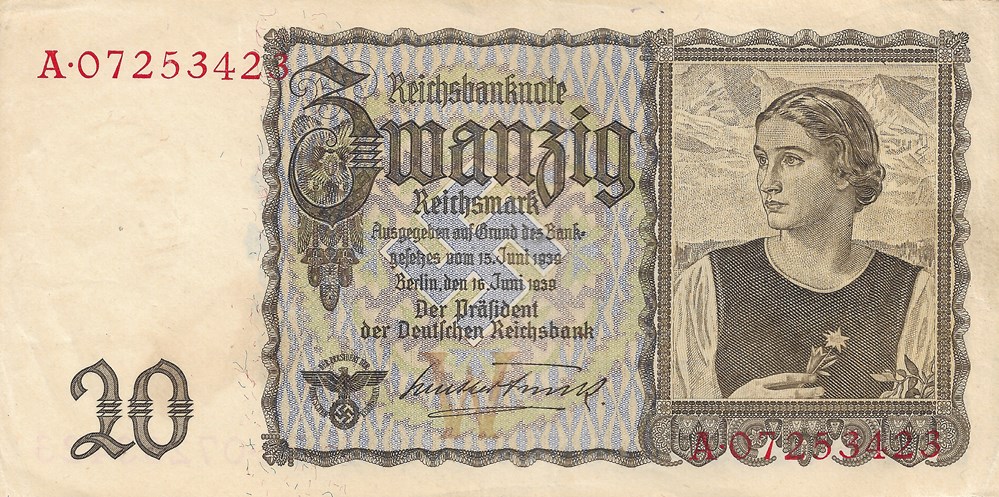 billets europe allemagne 20 reichsmarks