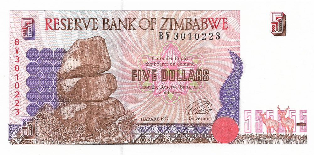 5 dollars billets afrique zimbabwe 5 dollars