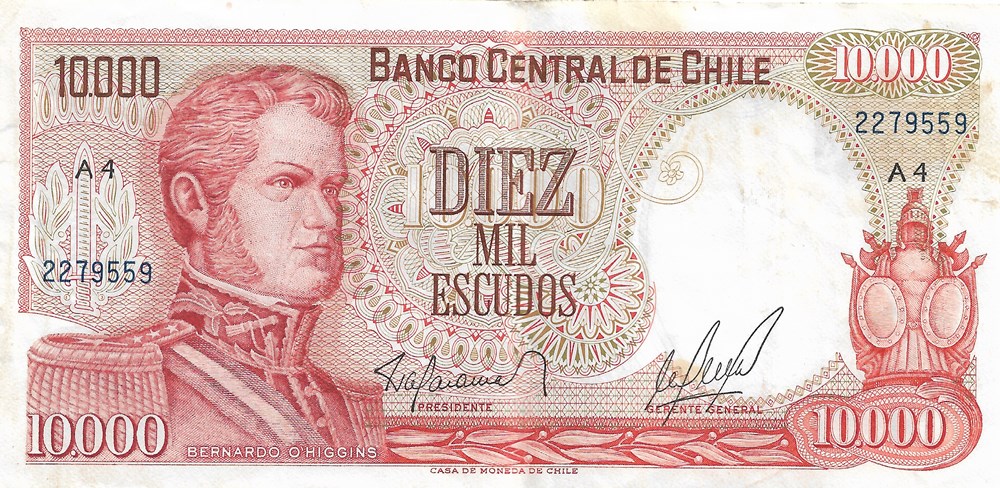 10.000 escudos billets amerique du sud chili 10 000 escudos