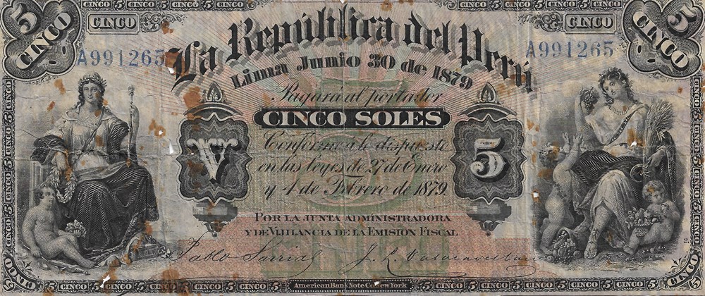 5 sols billets amerique du sud perou 5 sols