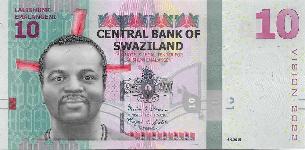 10 emalangeni billets afrique swaziland 10 emalangeni