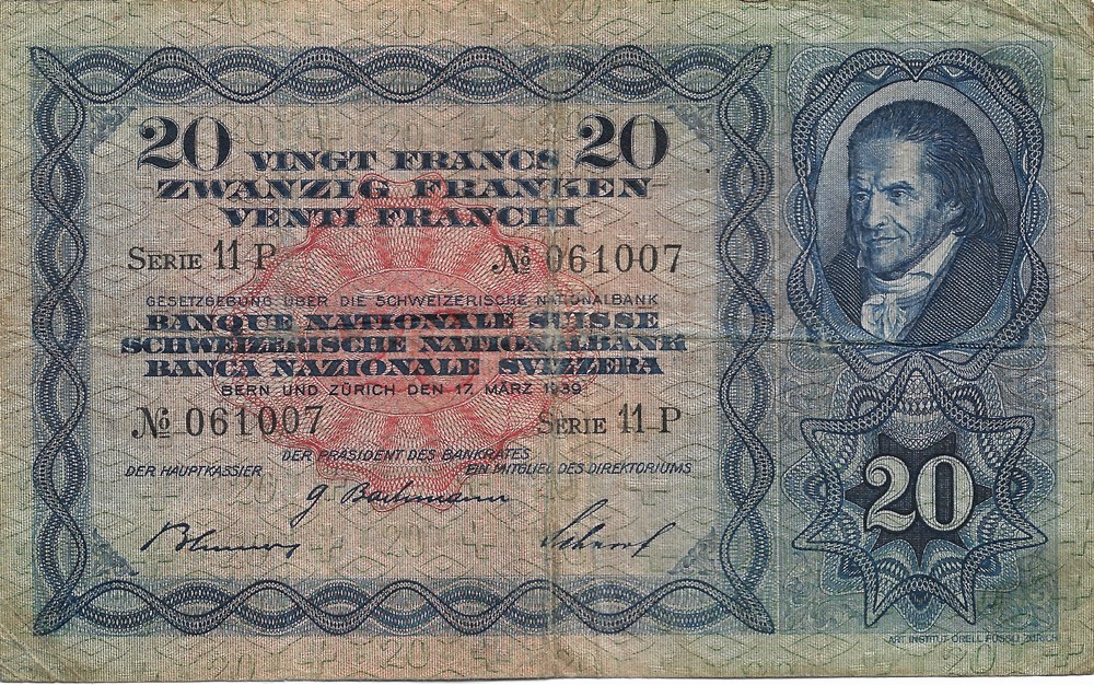 20 francs billets europe suisse 20 francs