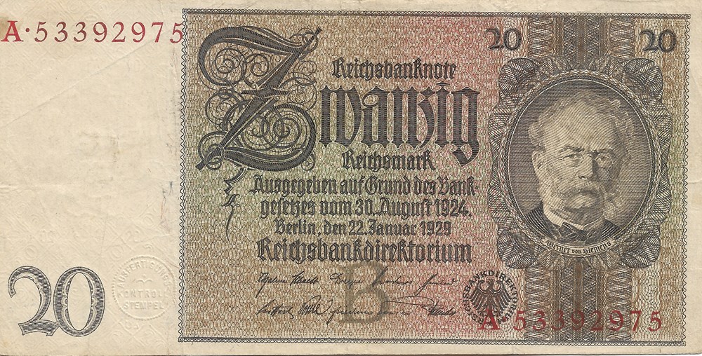 20 reichsmarks billets europe allemagne 20 reichsmarks