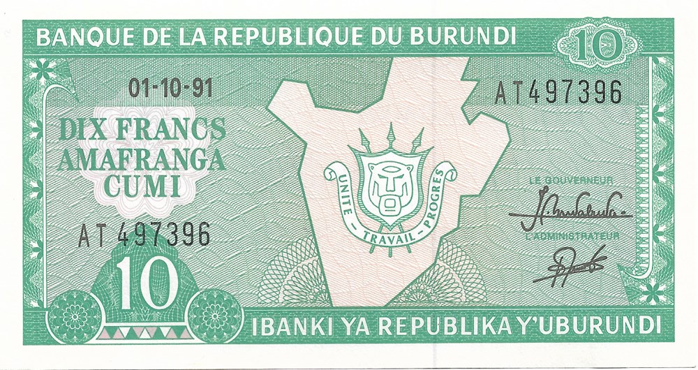 10 francs billets afrique burundi 10 francs