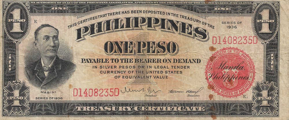 1 peso billets asie philippines 1 peso