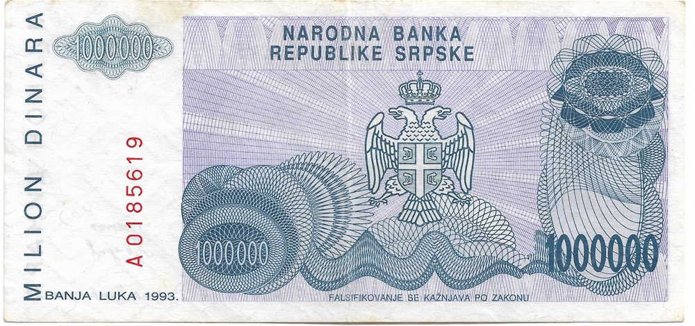 billets europe bosnie herzegovine 1 000 000 dinars