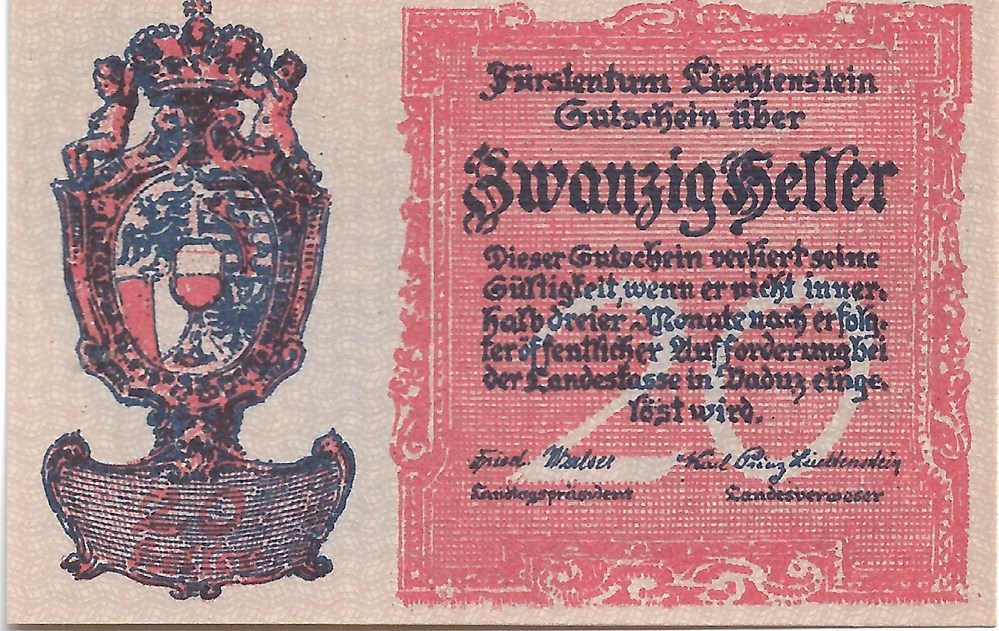20 heller billets europe liechtenstein 20 heller