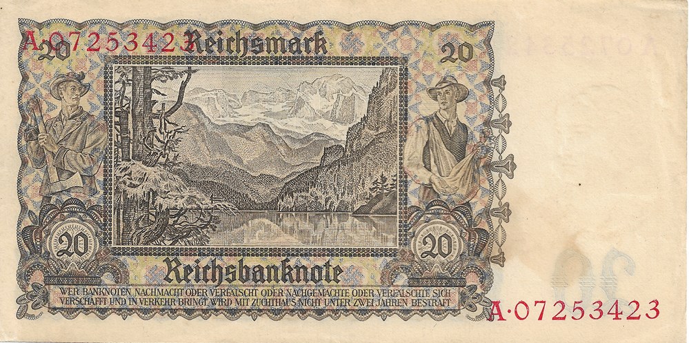 billets europe allemagne 20 reichsmarks