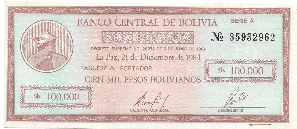 100.000 pesos boliviens billets amerique du sud 100 000 pesos boliviens