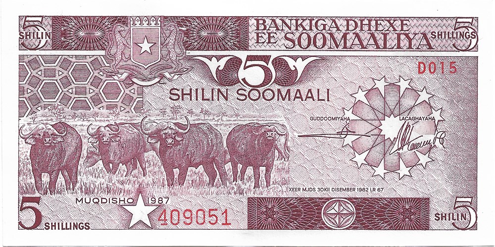 5 shillings somaliens billets afrique 5 shillings somaliens