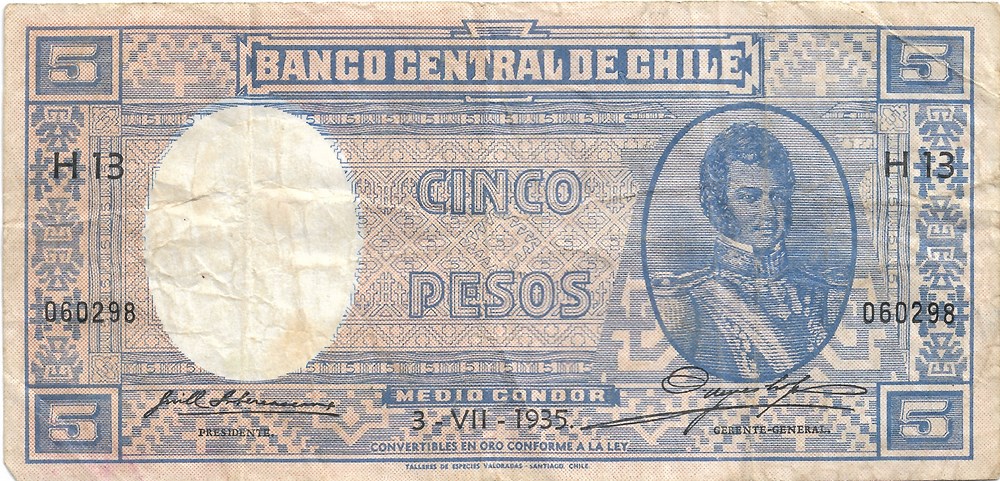 billets amerique du sud chili 5 pesos ou condor