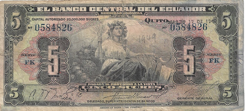 5 sucres billets amerique du sud equateur 5 sucres