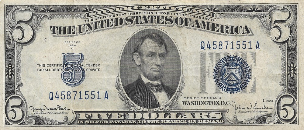 billets amerique du nord etats unis 5 dollars