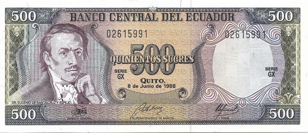 billets amerique du sud equateur 500 sucres