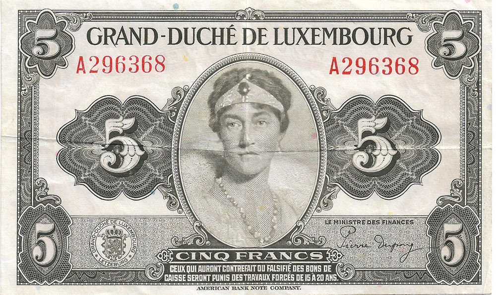 5 francs billets europe luxembourg 5 francs