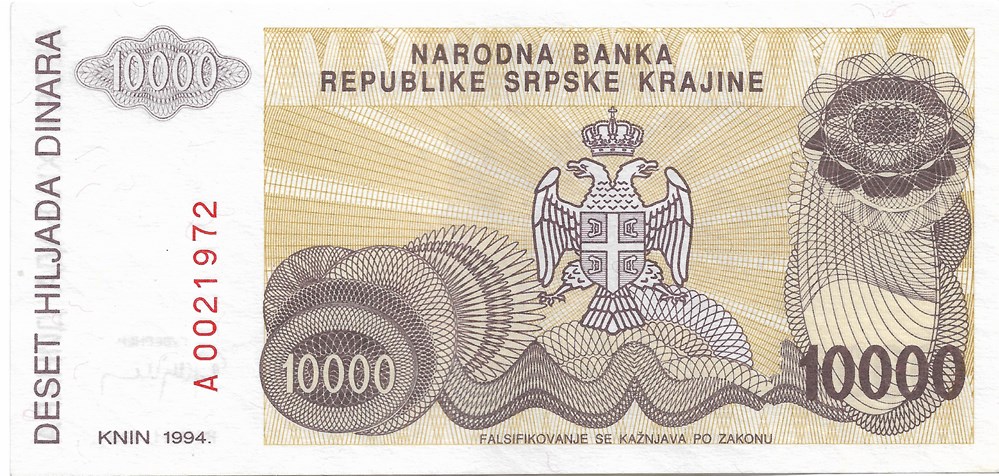 10.000 dinars billets europe republique serbe de krajina 10 000 dinars