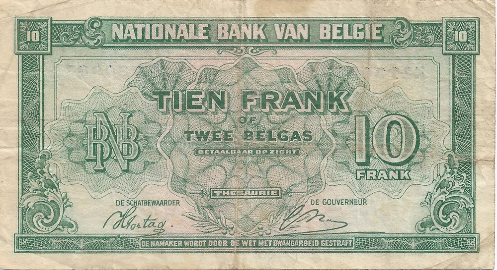 10 francs ou 2 belgas billets europe belgique 10 francs ou 2 belgas