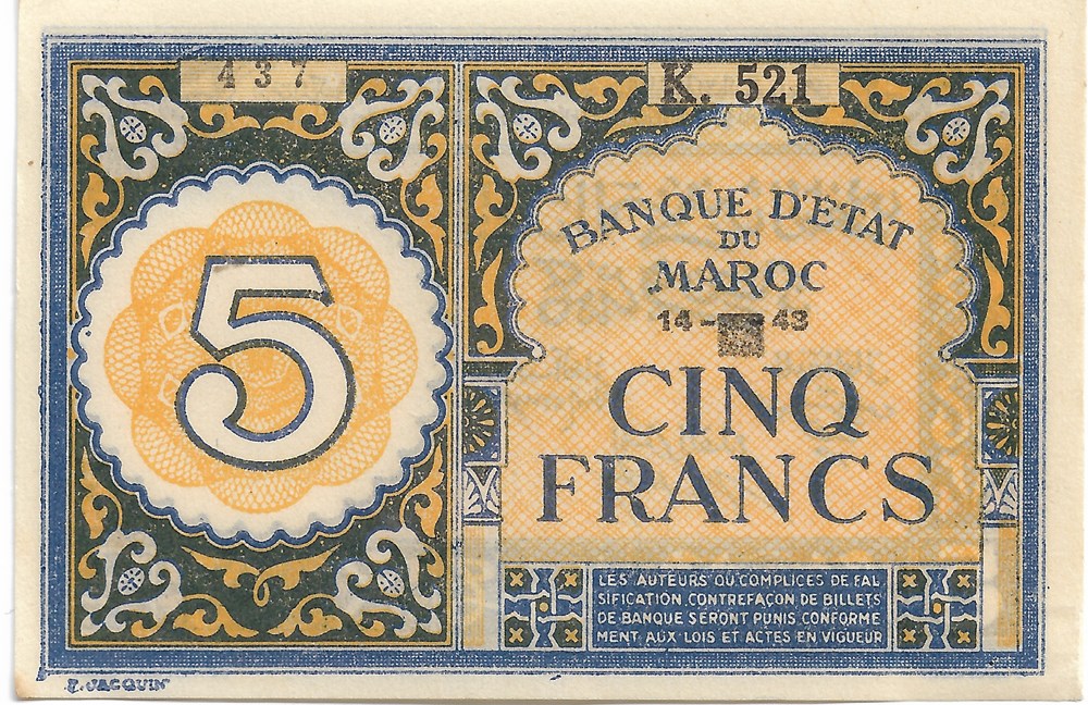 5 francs billets afrique maroc 5 francs