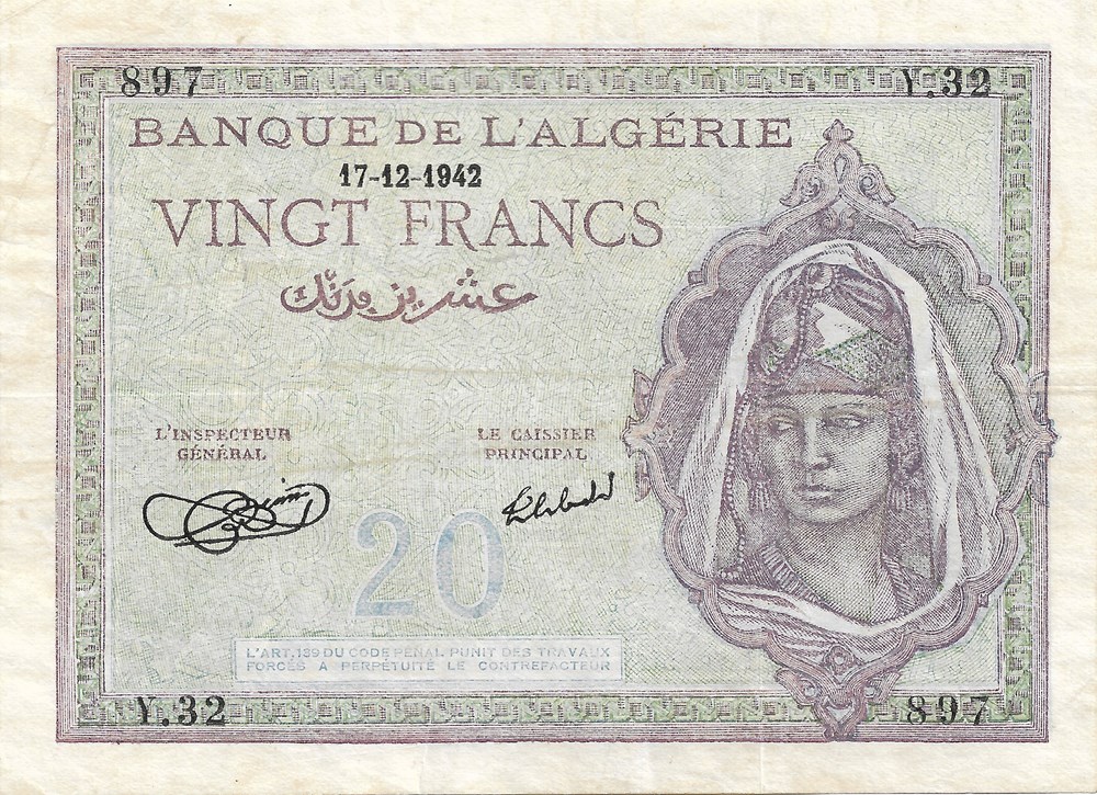 billets afrique algerie 20 francs