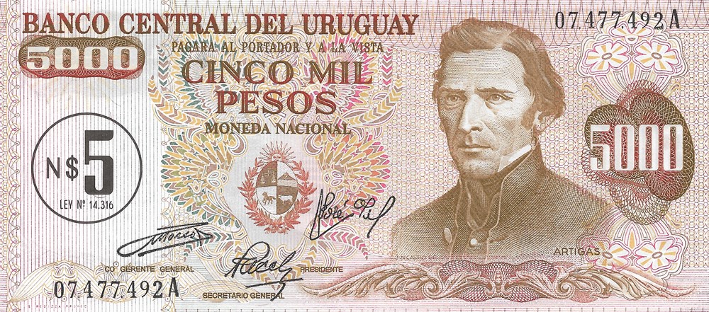 billets amerique du sud uruguay 5 nouveaux pesos sur 5 000 pesos