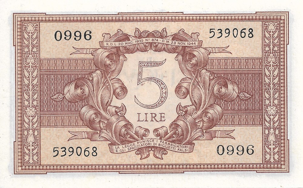 billets europe italie 5 lires
