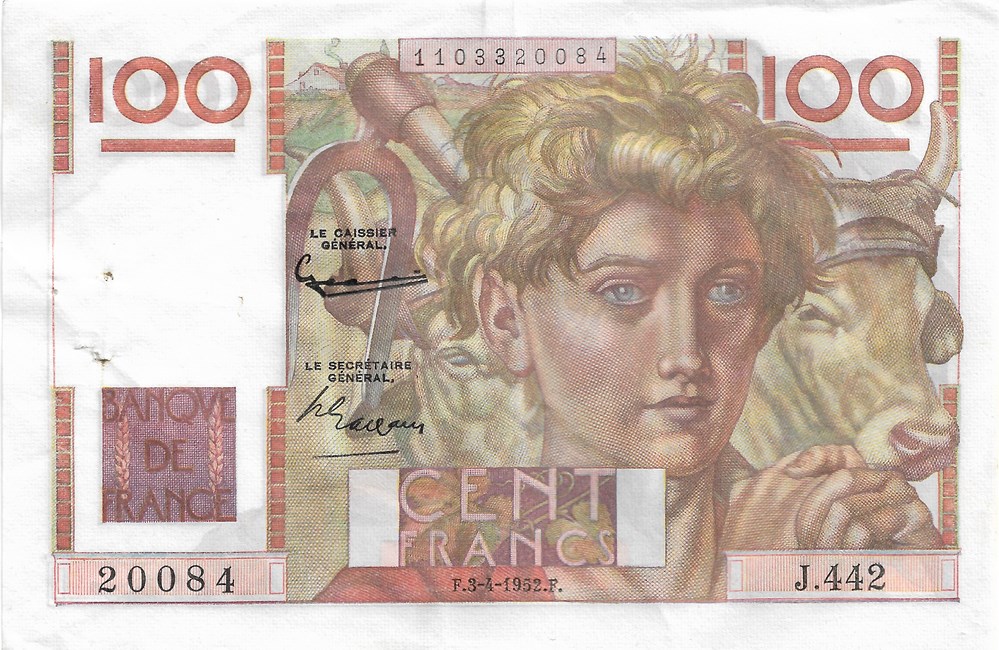 100 francs billets europe france 100 francs