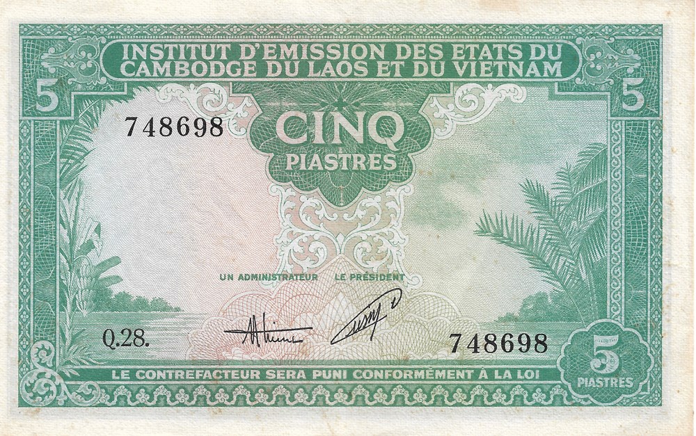 5 piastres ou 5 dong billets asie vietnam du sud 5 piastres ou 5 dong