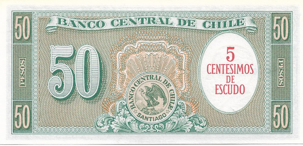 5 centièmes d’escudo ou 50 pesos billets amerique du sud chili 5 centiemes d escudo ou 50 pesos