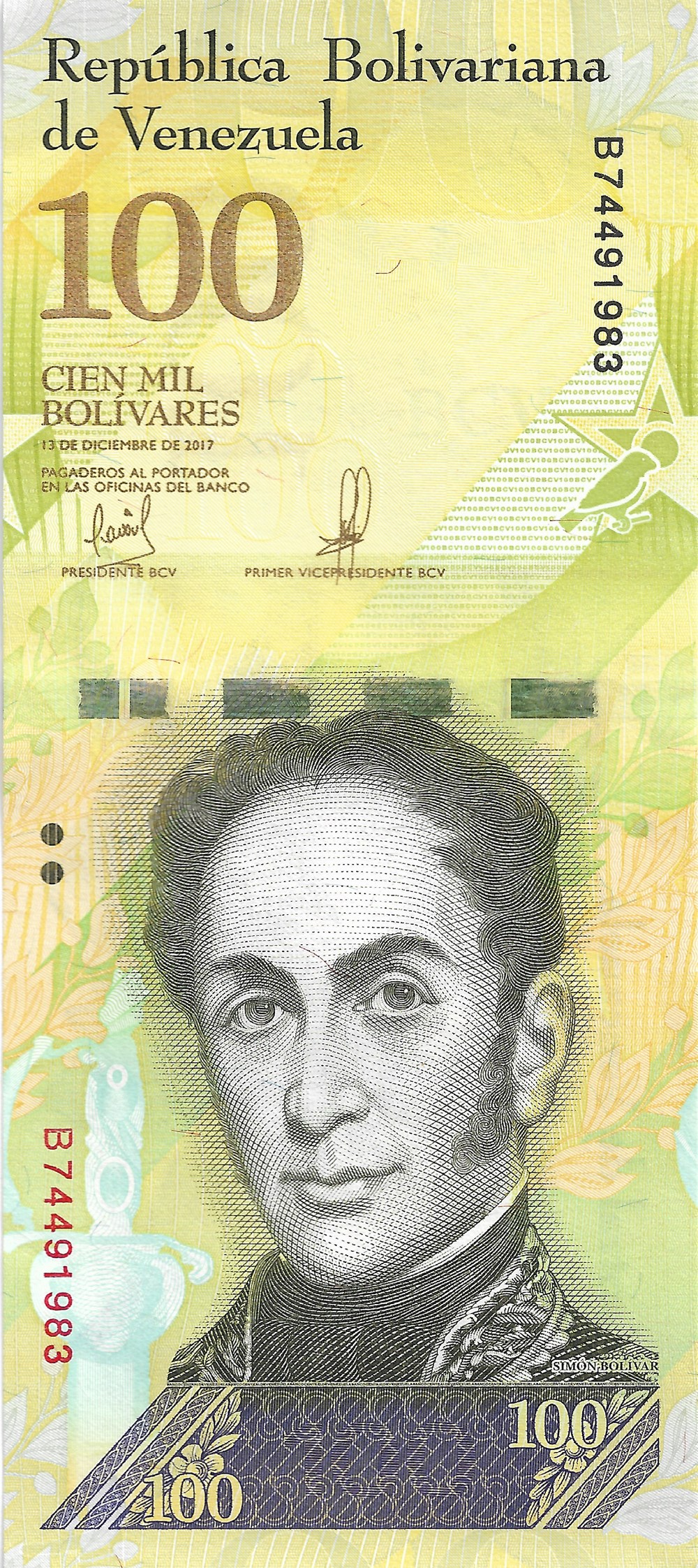billets amerique du sud venezuela 100 000 bolivars