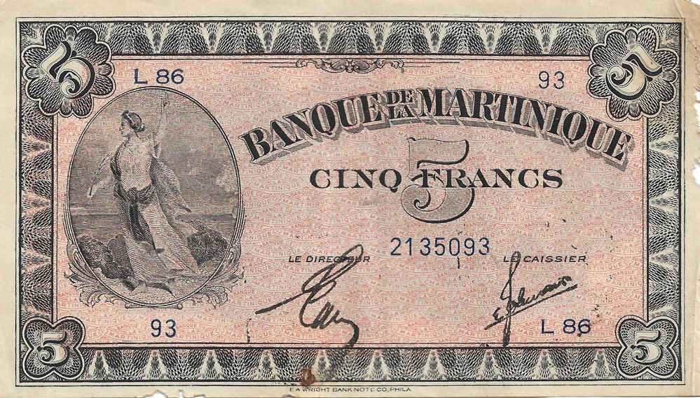 5 francs billets amerique centrale et caraibes martinique 5 francs