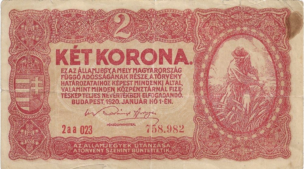 2 couronnes billets europe hongrie 2 couronnes