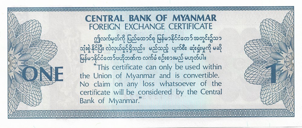 billets asie myanmar certificat echange pour touristes etrangers de 1 dollar americain