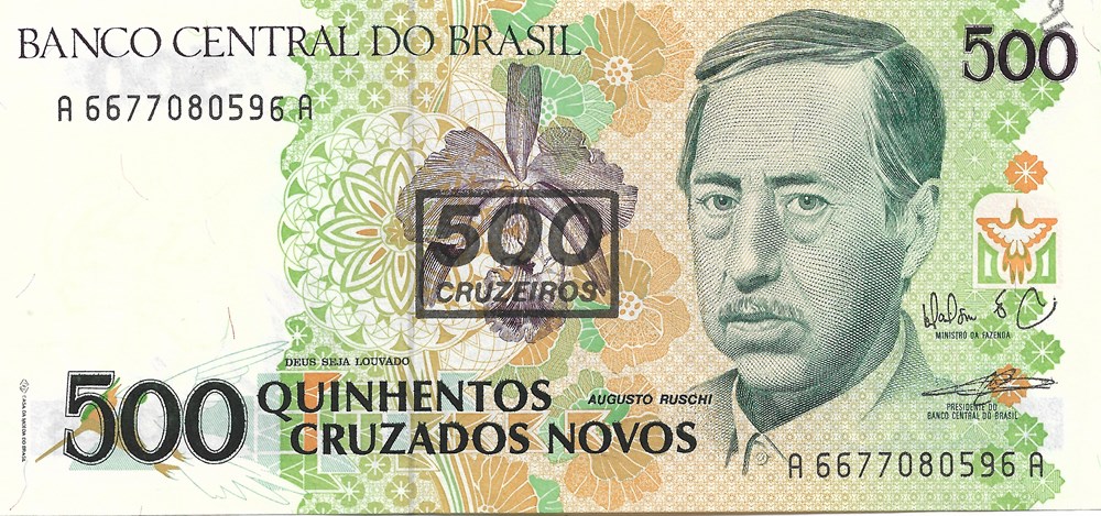 billets amerique du sud bresil 500 cruzeiros sur 500 cruzados nouveaux