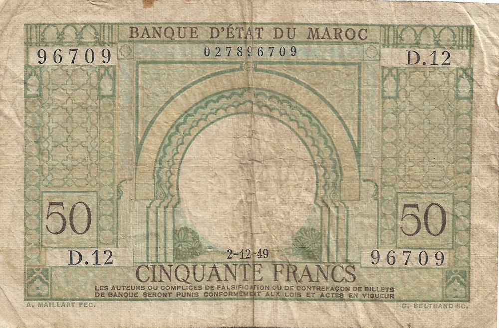 50 francs billets afrique maroc 50 francs