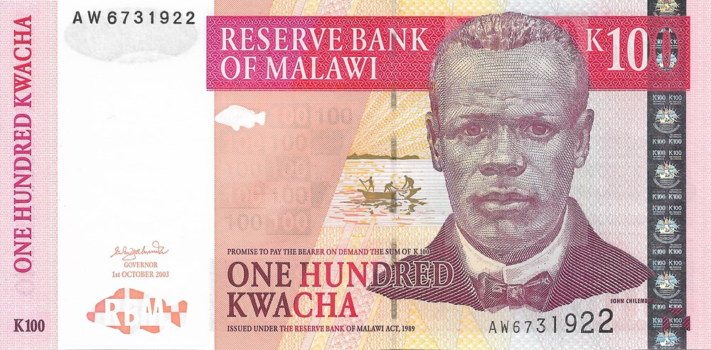 100 kwacha billets afrique malawi 100 kwacha