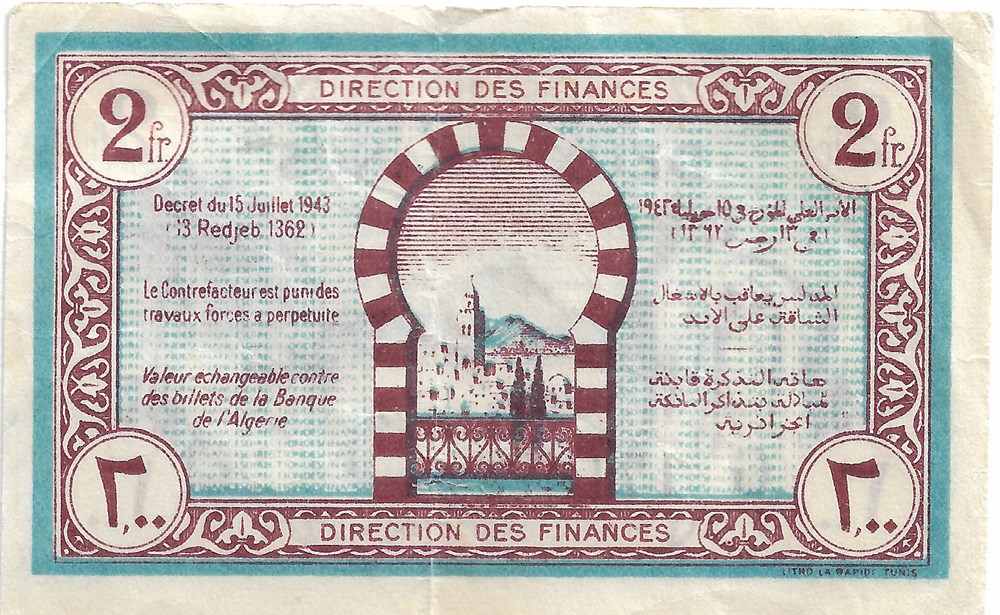 2 francs billets afrique tunisie 2 francs