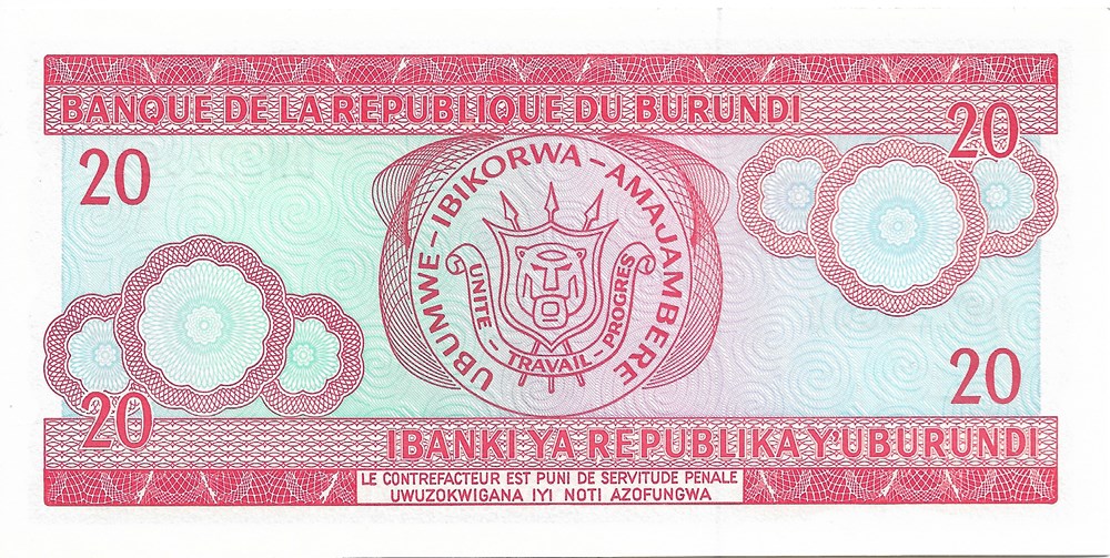 20 francs billets afrique burundi 20 francs