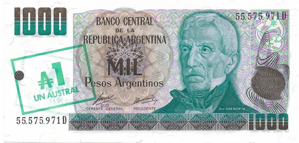 1 austral sur 1.000 pesos billets amerique du sud argentine 1 austral sur 1 000 pesos