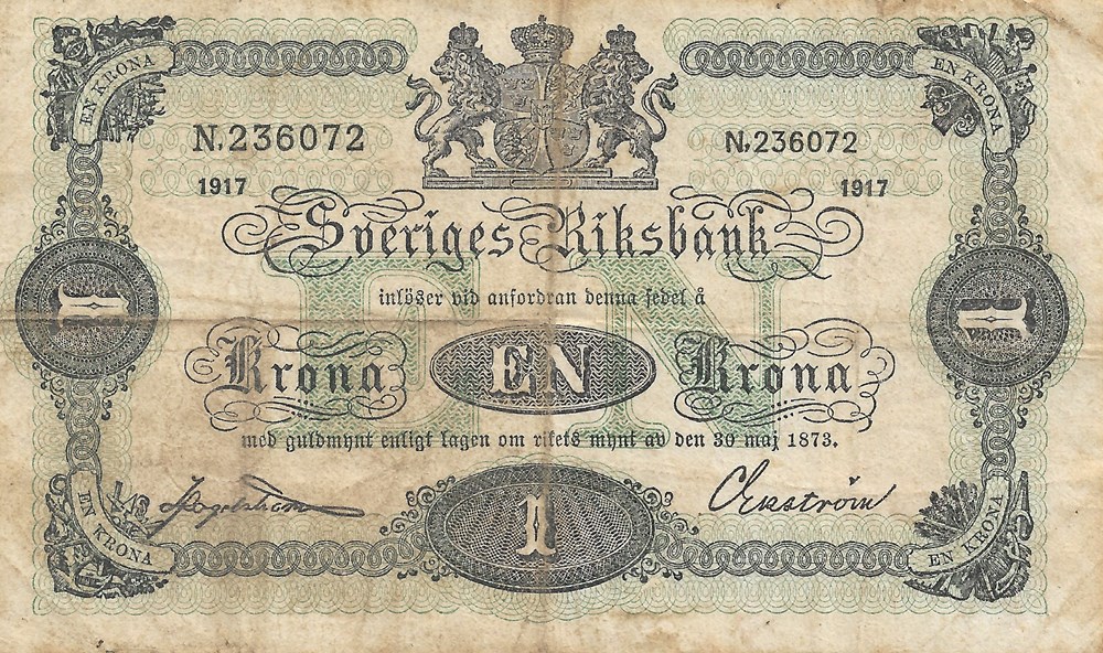 1 couronne billets europe suede 1 couronne